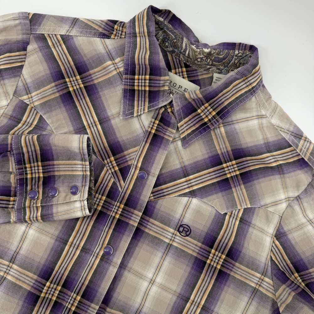 Roper Western Shirt‎ Womens Small Purple Plaid Long Sleeve Pearl Snap